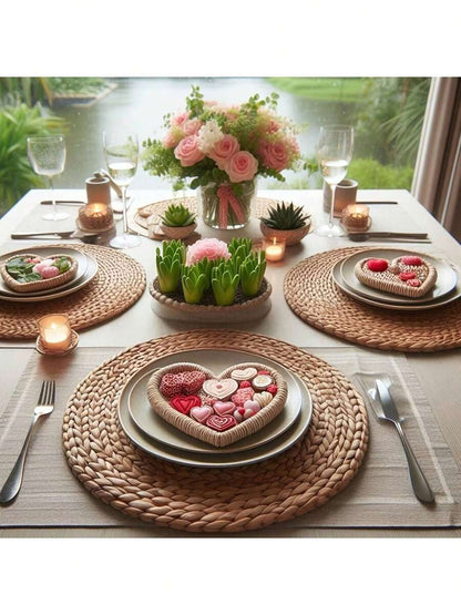 6 pezzi di sottopiatti tondi intrecciati a mano in rattan da 11 cm, resistenti al calore e facili da pulire, per cena di Ognissanti, festa del Ringraziamento, cena di Natale, tavola autunnale, decorazione autunnale, festa del raccolto, riunione familiare