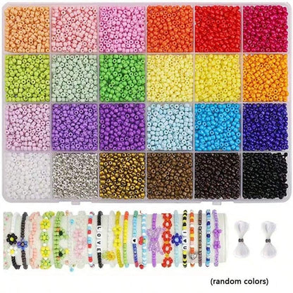 4800pz / 9600pz Perline di vetro da 3mm, kit per la creazione di gioielli, include 24 colori di perline sciolte di vetro, filo di perline, per realizzare gioielli, kit per bracciali fai da te, combinazione di perline per braccialetti, anelli, collane