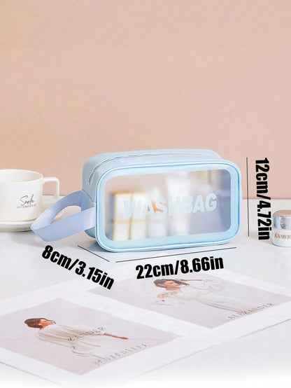 Borsa da viaggio estiva 4 in 1, organizer per articoli da toeletta impermeabile in PVC, bustina cosmetica, pochette da spiaggia, adatta per ombretti, assorbenti igienici, rossetti, cosmetici, eyeliner, gloss labbra, prodotti per la cura della pelle