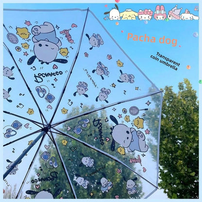 Ombrello pieghevole trasparente portatile carino con personaggi dei cartoni animati Sanrio Hello Kitty e Kuromi, ombrello manuale pieghevole Jade Guigou Melody Sanrio adatto per sole, pioggia, come regalo, accessorio da esterno