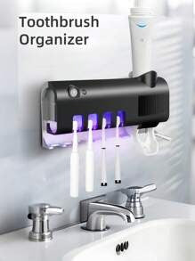 1 pezzo Sterilizzatore per spazzolino da denti intelligente bianco, supporto per spazzolino da denti montato a parete senza foratura, spremitore automatico di dentifricio multifunzione ricaricabile USB,