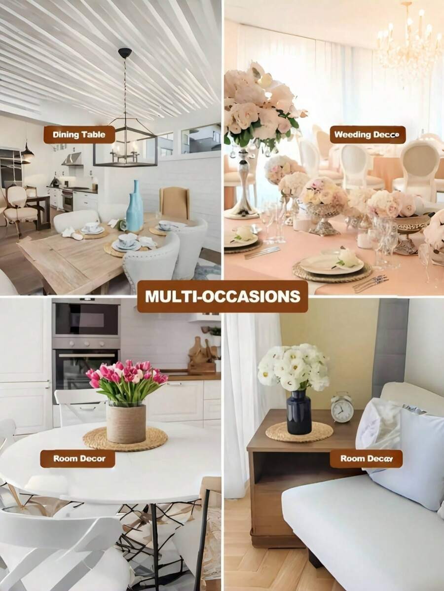 6 pezzi di sottopiatti tondi intrecciati a mano in rattan da 11 cm, resistenti al calore e facili da pulire, per cena di Ognissanti, festa del Ringraziamento, cena di Natale, tavola autunnale, decorazione autunnale, festa del raccolto, riunione familiare