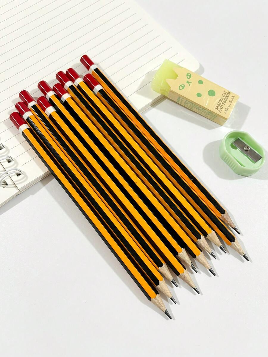 6/8 Matite HB, fusto in legno di basswood a righe gialle, punte medie da 0.7 mm, durezza HB - Ideali per studenti e uso in ufficio