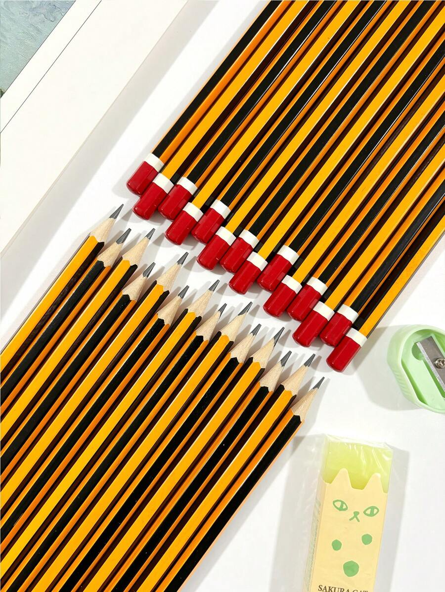 6/8 Matite HB, fusto in legno di basswood a righe gialle, punte medie da 0.7 mm, durezza HB - Ideali per studenti e uso in ufficio
