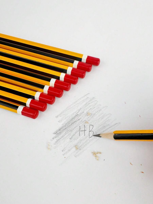 6/8 Matite HB, fusto in legno di basswood a righe gialle, punte medie da 0.7 mm, durezza HB - Ideali per studenti e uso in ufficio