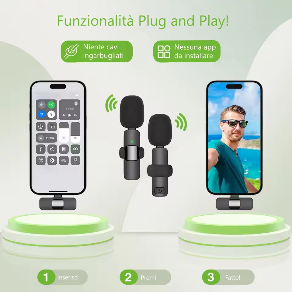 BASIX Microfono wireless 2.4G con connettore lightning per Iphone
