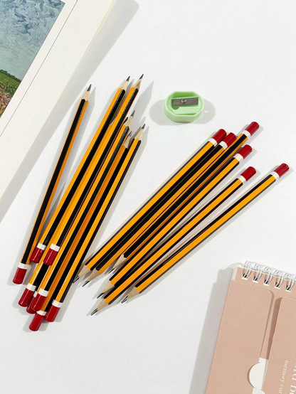 6/8 Matite HB, fusto in legno di basswood a righe gialle, punte medie da 0.7 mm, durezza HB - Ideali per studenti e uso in ufficio
