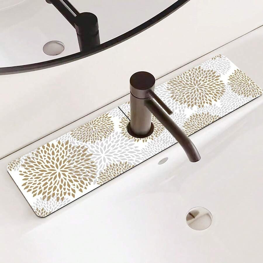 1 pezzo Ventosa per rubinetto lavello a mandala boho stampato, tappetino per scarico, lavello cucina, bagno, piano di lavoro, tappetino per scarico, lavabo in diatomite e tappetino che si può tagliare e asciugare rapidamente.
