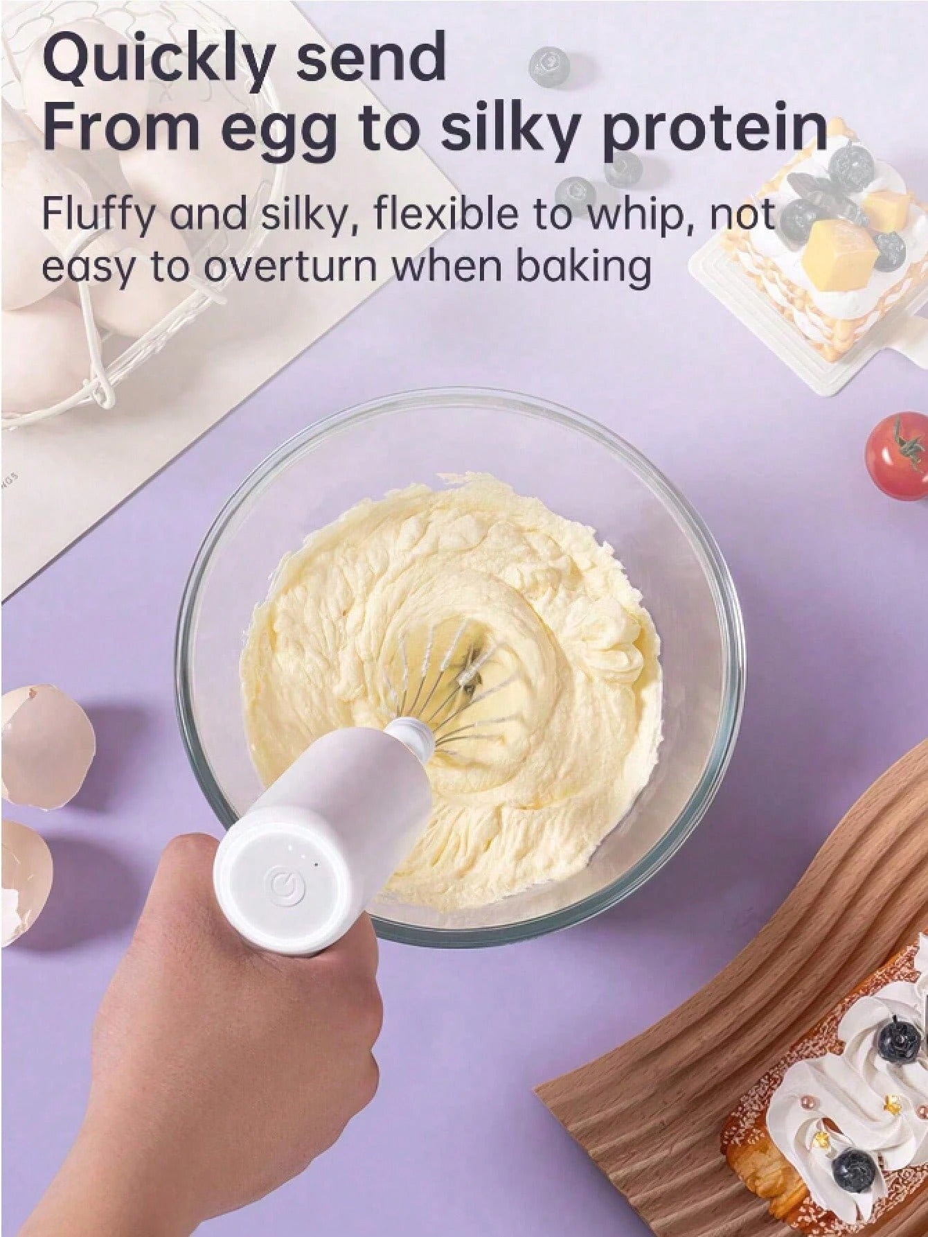 Frullatore portatile ricaricabile senza fili - Frusta a 3 velocità senza fili per cucinare, montare la panna e fare il pane, design compatto con spegnimento automatico, ideale per gli amanti della pasticceria