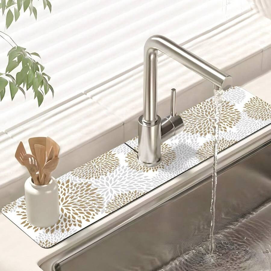 1 pezzo Ventosa per rubinetto lavello a mandala boho stampato, tappetino per scarico, lavello cucina, bagno, piano di lavoro, tappetino per scarico, lavabo in diatomite e tappetino che si può tagliare e asciugare rapidamente.