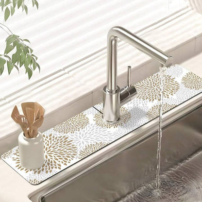 1 pezzo Ventosa per rubinetto lavello a mandala boho stampato, tappetino per scarico, lavello cucina, bagno, piano di lavoro, tappetino per scarico, lavabo in diatomite e tappetino che si può tagliare e asciugare rapidamente.
