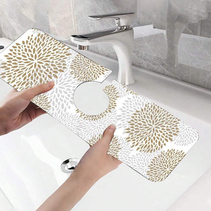 1 pezzo Ventosa per rubinetto lavello a mandala boho stampato, tappetino per scarico, lavello cucina, bagno, piano di lavoro, tappetino per scarico, lavabo in diatomite e tappetino che si può tagliare e asciugare rapidamente.