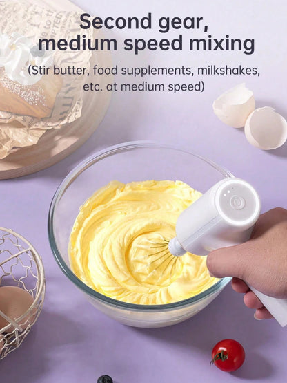 Frullatore portatile ricaricabile senza fili - Frusta a 3 velocità senza fili per cucinare, montare la panna e fare il pane, design compatto con spegnimento automatico, ideale per gli amanti della pasticceria