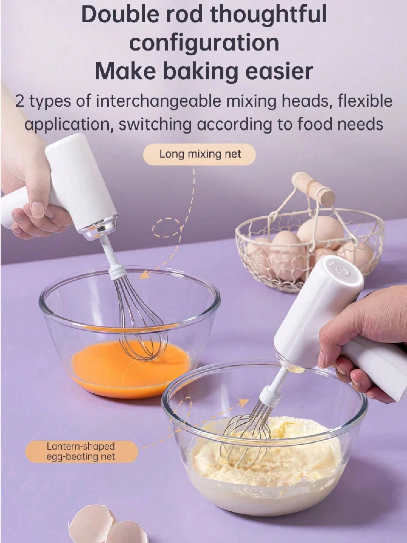 Frullatore portatile ricaricabile senza fili - Frusta a 3 velocità senza fili per cucinare, montare la panna e fare il pane, design compatto con spegnimento automatico, ideale per gli amanti della pasticceria