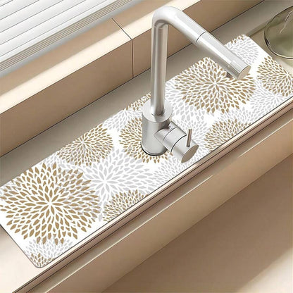 1 pezzo Ventosa per rubinetto lavello a mandala boho stampato, tappetino per scarico, lavello cucina, bagno, piano di lavoro, tappetino per scarico, lavabo in diatomite e tappetino che si può tagliare e asciugare rapidamente.