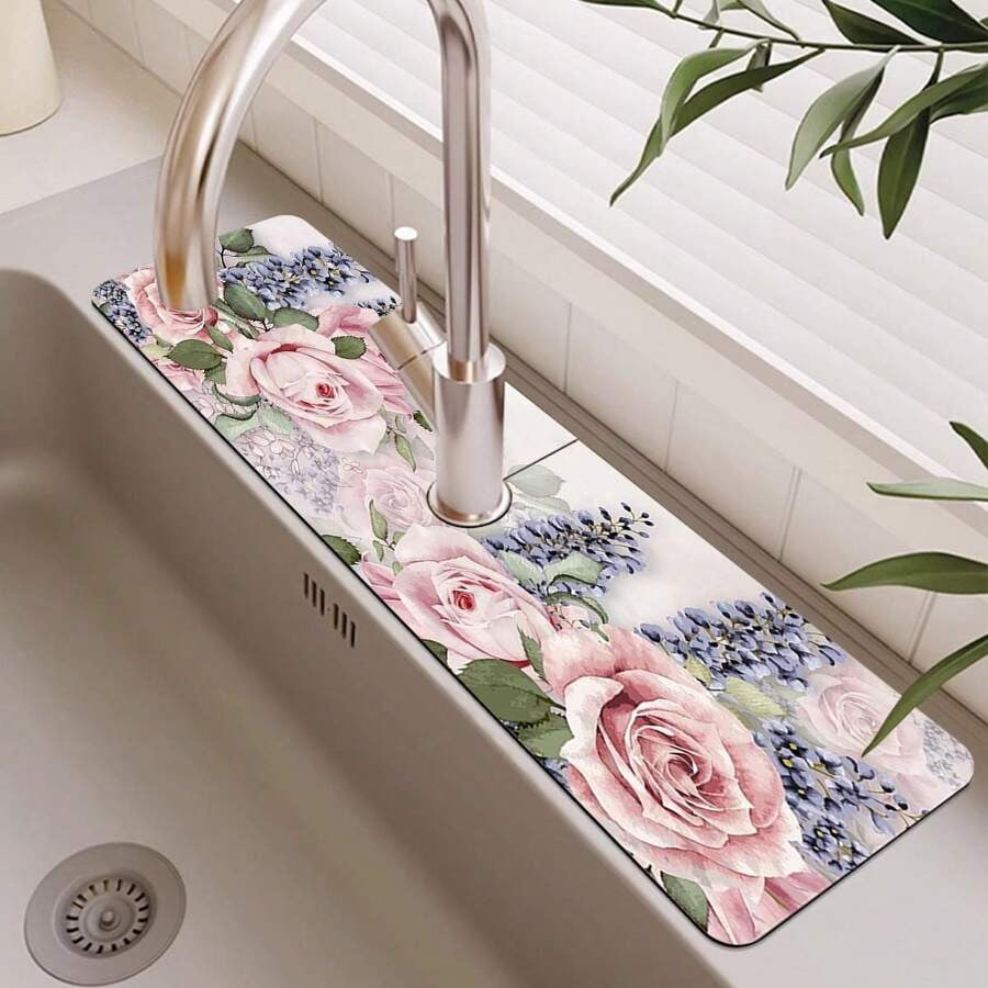 1 pezzo Ventosa per rubinetto lavello a mandala boho stampato, tappetino per scarico, lavello cucina, bagno, piano di lavoro, tappetino per scarico, lavabo in diatomite e tappetino che si può tagliare e asciugare rapidamente.