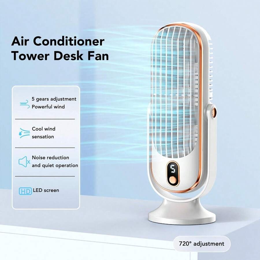 Condizionatore d'aria portatile, nuovo ventilatore portatile, piccolo condizionatore d'aria domestico, ventilatore di raffreddamento a 5 velocità, con soffiatore a 720°, batteria ricaricabile USB al litio, materiale in plastica, adatto per ufficio