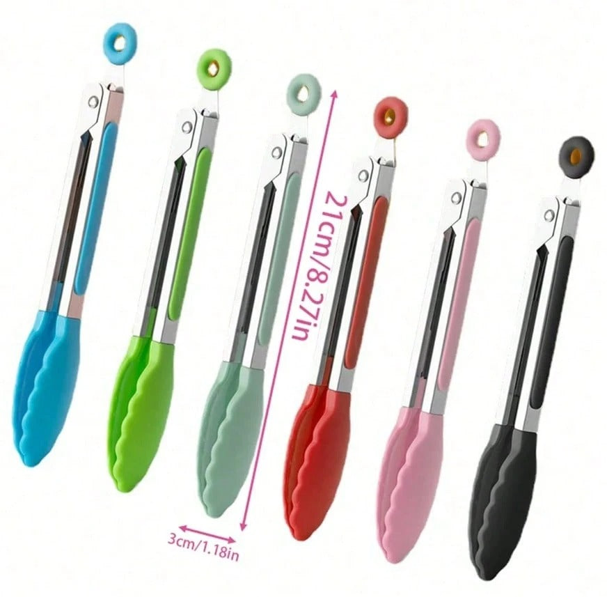 1/3/6 Pezzi Pinze per alimenti in acciaio inossidabile, Pinze piccole da 7 pollici, Mini morsetti per alimenti, molletta per cucina con manici in nylon, Resistenti al calore, Anti scottatura, Portatili, Adatte per bistecche, buffet, griglia e uso esterno