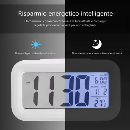 LED Orologio digitale con calendario perfetto per tavoli, camera da letto, soggiorno. Luminosità automatica.