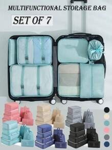 7 pezzi Set di borse da viaggio per contenere e organizzare valigia, abiti, scarpe, articoli da toeletta, scatole, portatili, impermeabili, multifunzionali, adatti per rossetti, pennelli, cosmetici, telefoni, monete, piccoli oggetti,
