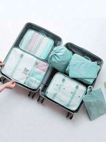 7 pezzi Set di borse da viaggio per contenere e organizzare valigia, abiti, scarpe, articoli da toeletta, scatole, portatili, impermeabili, multifunzionali, adatti per rossetti, pennelli, cosmetici, telefoni, monete, piccoli oggetti,