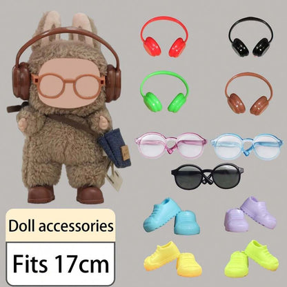 Set di abbigliamento di moda per Labubu di 2a/3a generazione, modello artistico da 17 cm con accessori completi - cuffie + occhiali + stivali colorati, abbigliamento in miniatura rimovibile