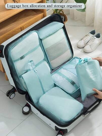 7 pezzi Set di borse da viaggio per contenere e organizzare valigia, abiti, scarpe, articoli da toeletta, scatole, portatili, impermeabili, multifunzionali, adatti per rossetti, pennelli, cosmetici, telefoni, monete, piccoli oggetti,
