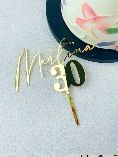Decorazione personalizzata per torta di compleanno, con nome e età in dorato e specchiato, per decorazione di feste di compleanno, riutilizzabile, di alta qualità, personalizzata, unica, idea regalo ideale per lei, lui