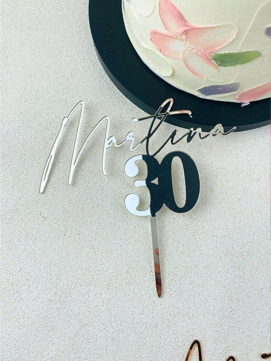 Decorazione personalizzata per torta di compleanno, con nome e età in dorato e specchiato, per decorazione di feste di compleanno, riutilizzabile, di alta qualità, personalizzata, unica, idea regalo ideale per lei, lui