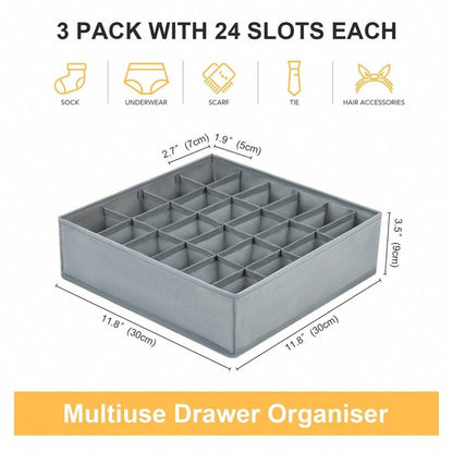 3 pezzi Divisori organizer per cassetti dei calzini, organizer per biancheria intima, 20 scomparti per organizzare e conservare calzini, fazzoletti, cravatte, cinture (grigio)