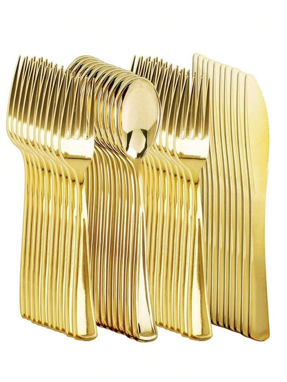 75 pezzi Set di posate decorative argento e oro - inclusi 25 forchette, 25 coltelli, 25 cucchiai da tavola - Lavabili e riutilizzabili per matrimoni, feste, cene, matrimoni, cucina e San Valentino, forniture scolastiche