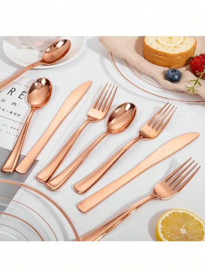 75 pezzi Set di posate decorative argento e oro - inclusi 25 forchette, 25 coltelli, 25 cucchiai da tavola - Lavabili e riutilizzabili per matrimoni, feste, cene, matrimoni, cucina e San Valentino, forniture scolastiche