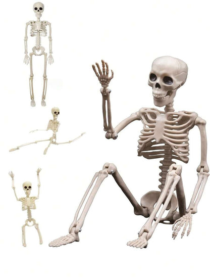 Decorazioni per Ognissanti da esterno - Scheletro in plastica posizionabile da 40 cm, scheletro completo in miniatura con giunture mobili, scheletri spaventosi realistici per feste di Ognissanti, case infestate, decorazione di cimiteri