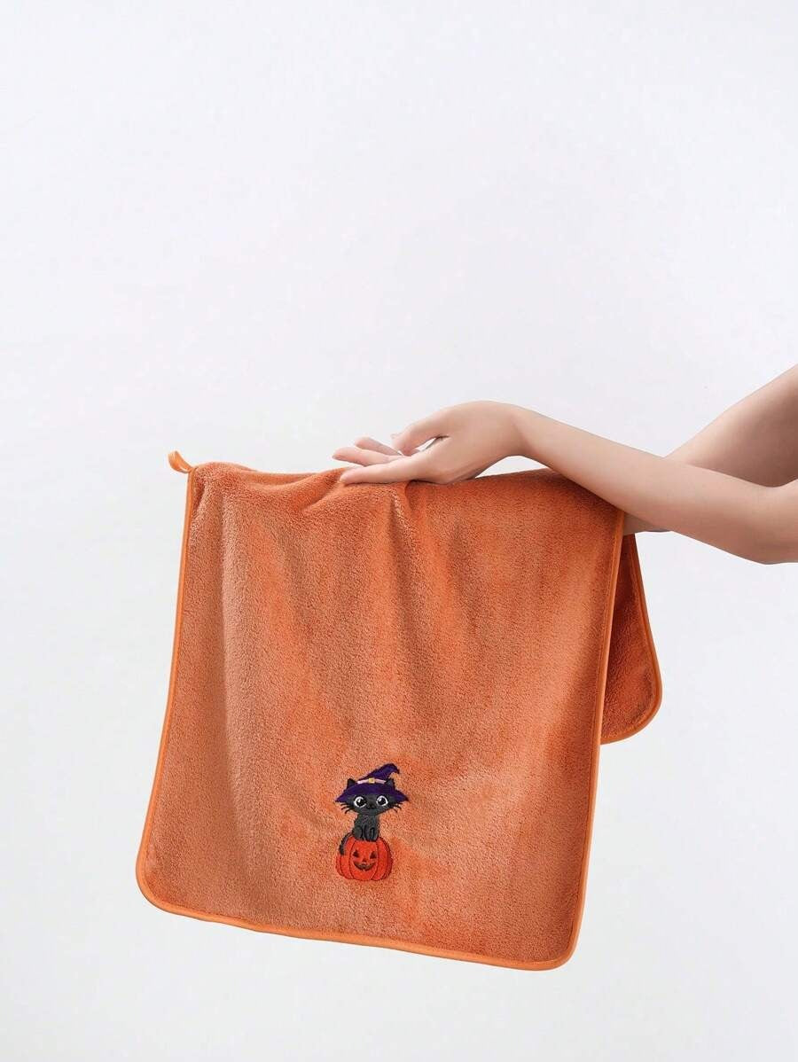 1/3 pezzi Asciugamano o telo da bagno in velluto corallo ricamato, decorazione autunnale con gatti neri e magici, regali per le vacanze, decorazione per la casa, morbido e assorbente per il salone di bellezza e il bagno di casa