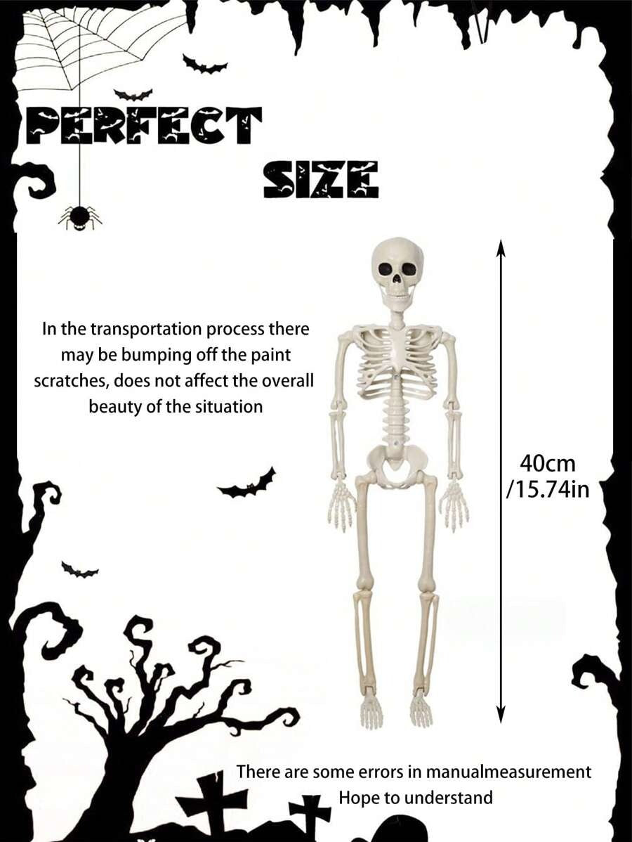 Decorazioni per Ognissanti da esterno - Scheletro in plastica posizionabile da 40 cm, scheletro completo in miniatura con giunture mobili, scheletri spaventosi realistici per feste di Ognissanti, case infestate, decorazione di cimiteri