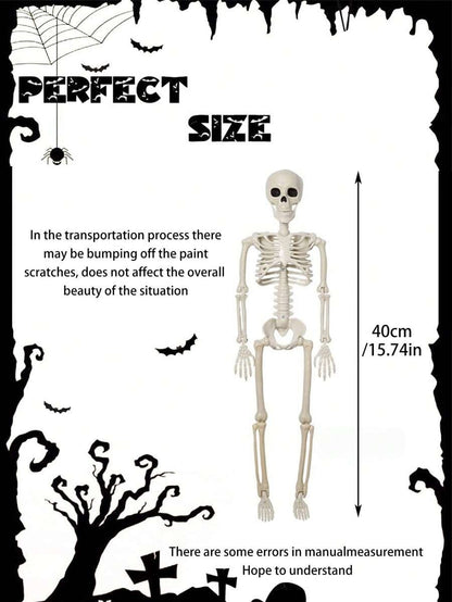 Decorazioni per Ognissanti da esterno - Scheletro in plastica posizionabile da 40 cm, scheletro completo in miniatura con giunture mobili, scheletri spaventosi realistici per feste di Ognissanti, case infestate, decorazione di cimiteri