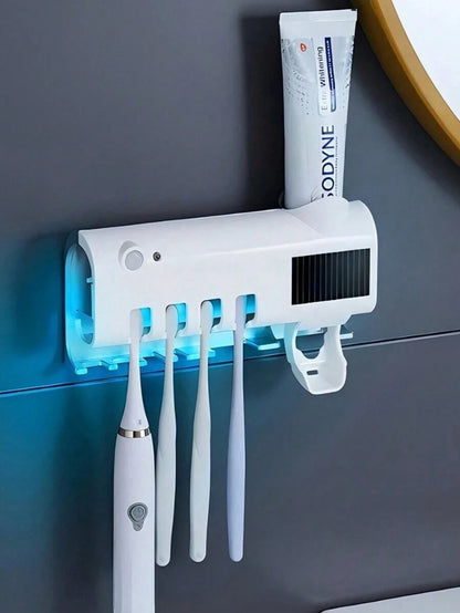 1 pezzo Sterilizzatore per spazzolino da denti intelligente bianco, supporto per spazzolino da denti montato a parete senza foratura, spremitore automatico di dentifricio multifunzione ricaricabile USB,