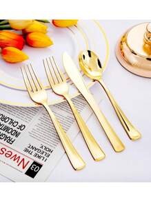 75 pezzi Set di posate decorative argento e oro - inclusi 25 forchette, 25 coltelli, 25 cucchiai da tavola - Lavabili e riutilizzabili per matrimoni, feste, cene, matrimoni, cucina e San Valentino, forniture scolastiche