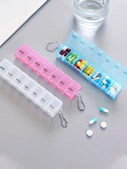 Scatola dei medicinali da 7 giorni alla settimana, portatile mini con grande capacità, scomparti in inglese, scatola portaoggetti per medicinali